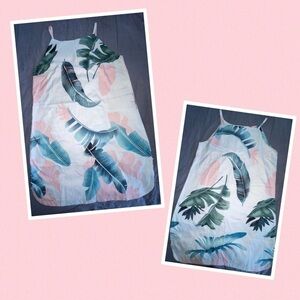 NWOT White sundress with palm leaves. LG